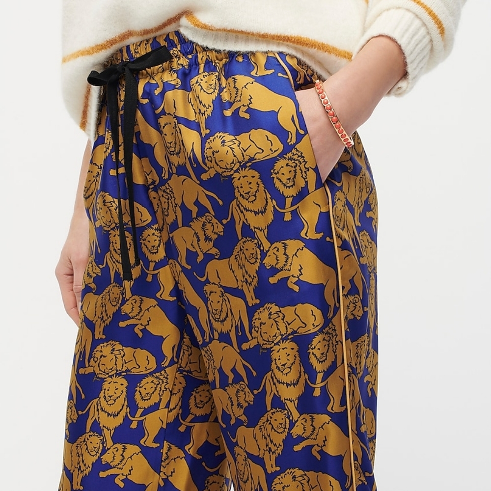 NWOT J. Crew Blue Silk pants sleepy lions